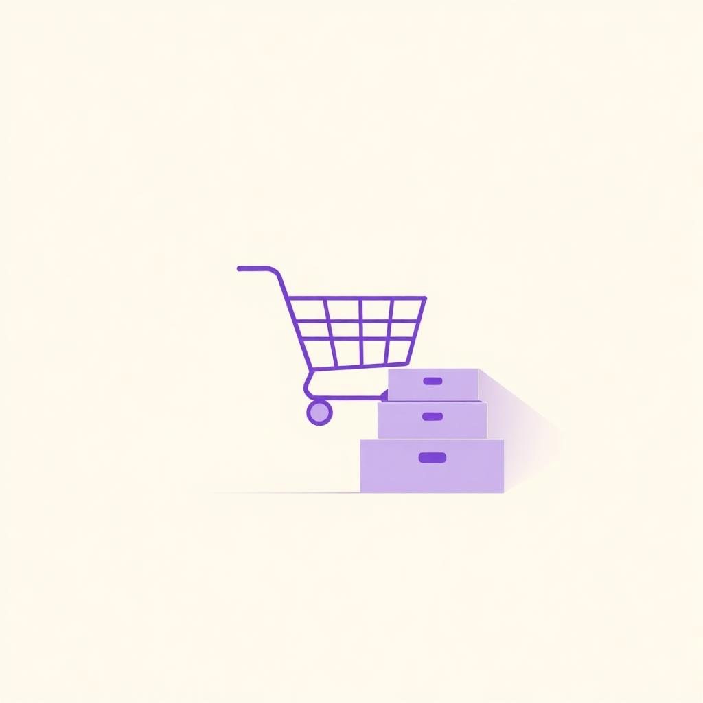 Ilustrácia tvorby eshopu — nákupný vozík a krabice na svetlom pozadí