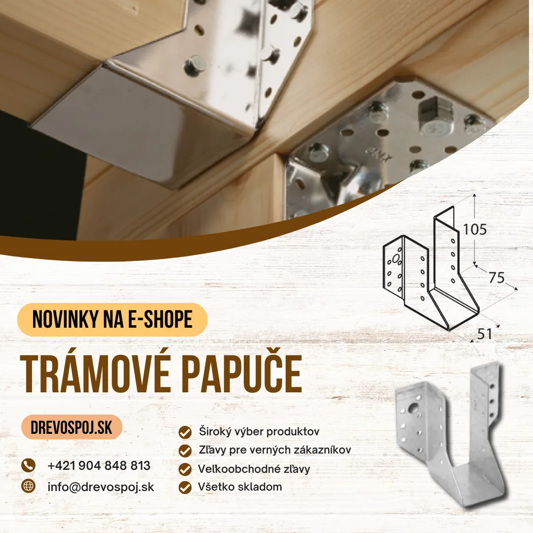 Drevospoj.sk reklama — Trámové papuče, novinky na e-shope