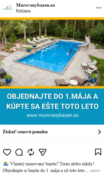 Reklama s bazénom v záhrade a CTA