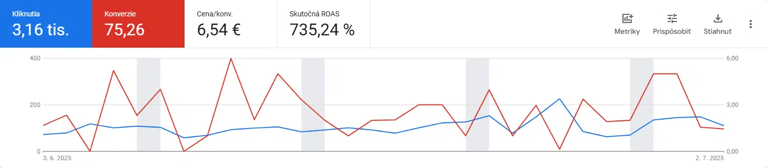 Polarizacne.sk — výsledky Google Ads kampane (kliknutia, konverzie, ROAS)