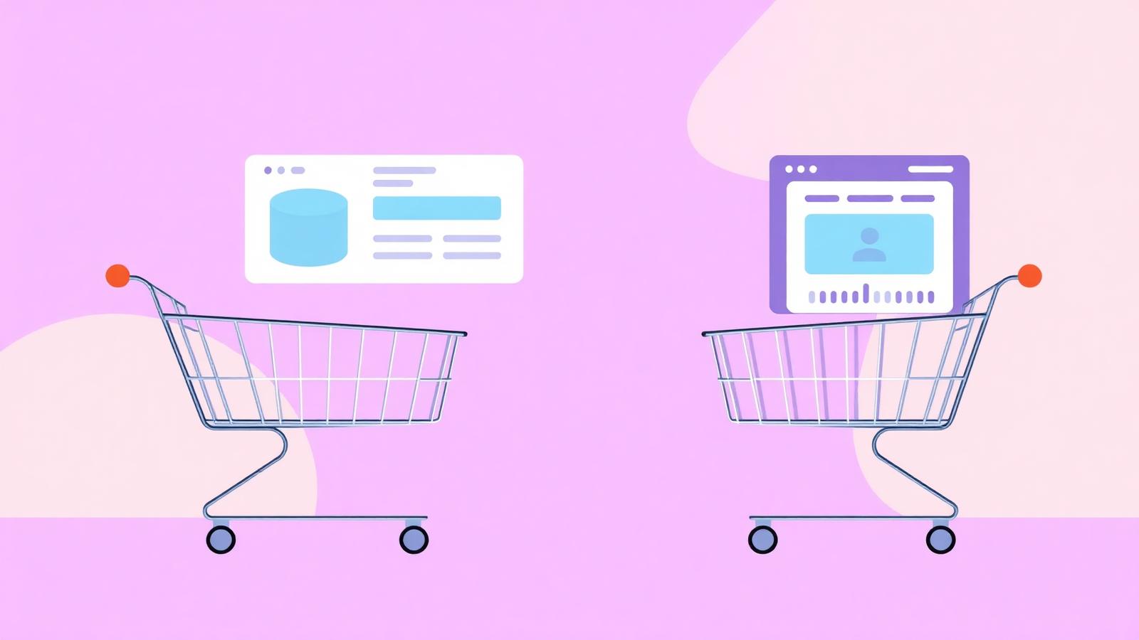 Ilustrácia dvoch e-shopových platforiem — Shoptet a WooCommerce vedľa seba