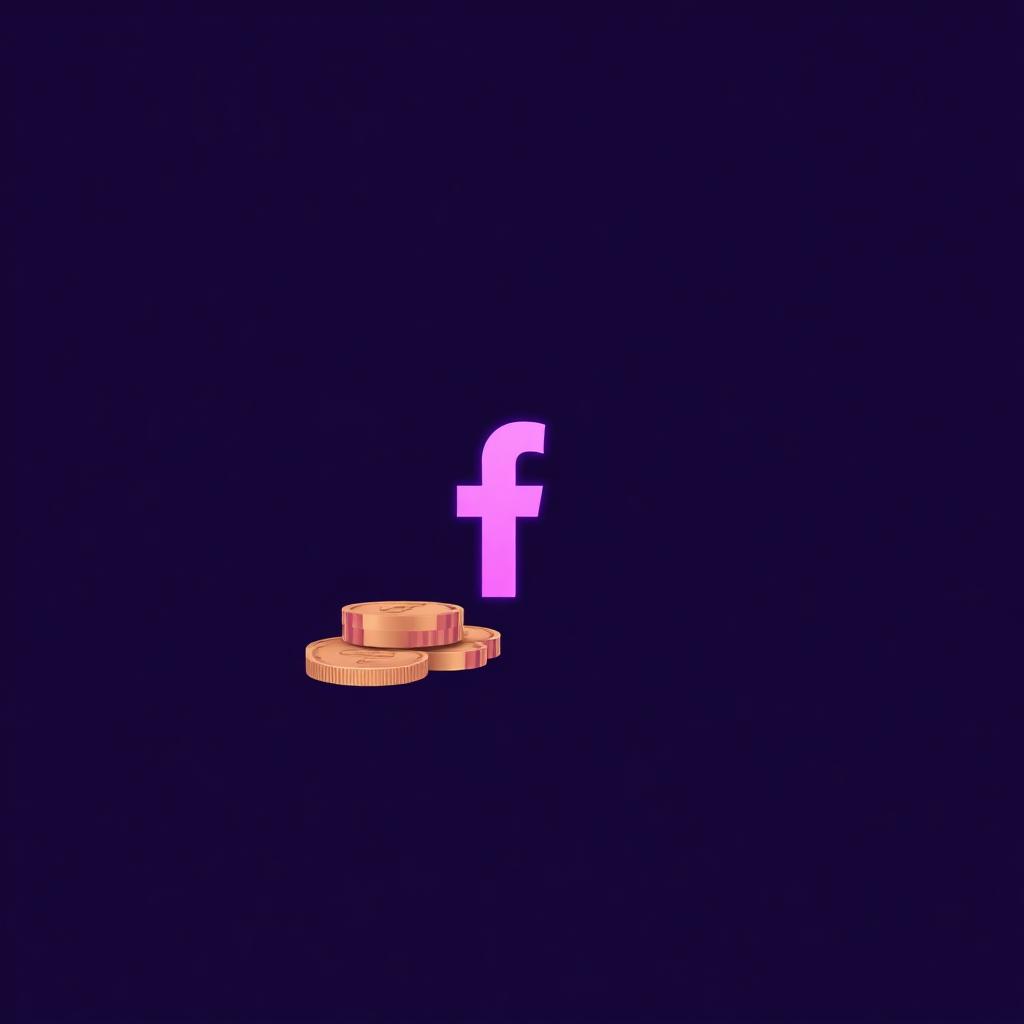 Ilustrácia ceny Facebook reklamy — mince a Facebook ikona na tmavom fialovom pozadí